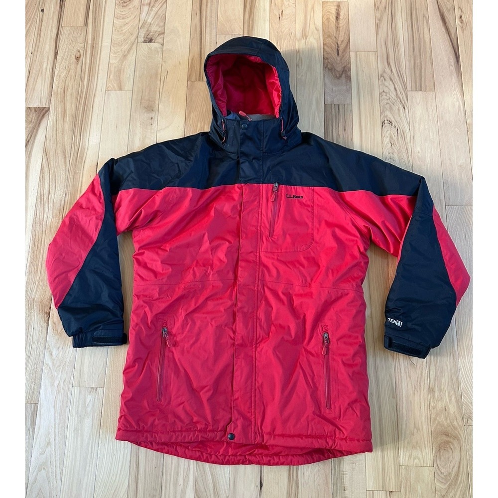 LL Bean Jacket Men LT Nylon Insulated Rugged Ridge Parka Waterproof Ski Hood Red
